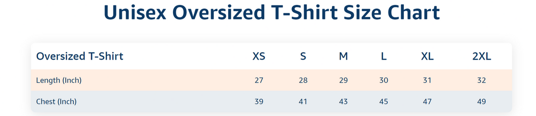 Oversized T-Shirt Size Chart