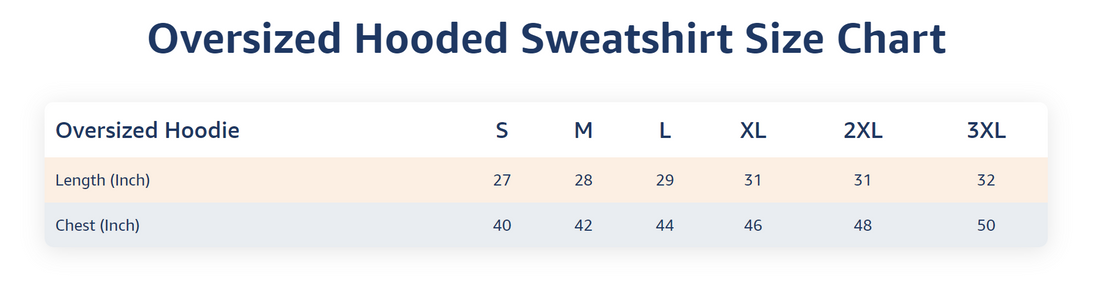 Oversized Hoodie Size Chart